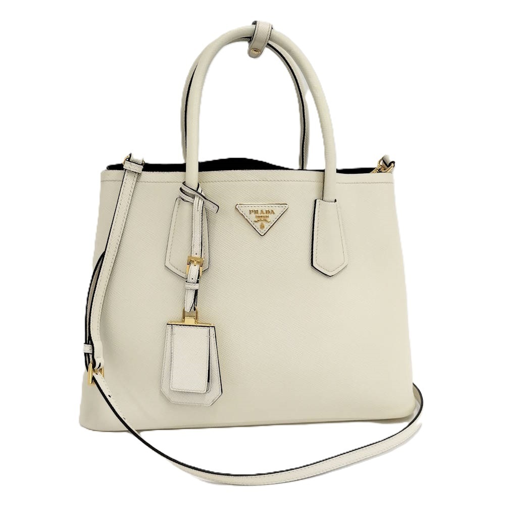 PRADA Double Shoulder Bag Leather Ivory White